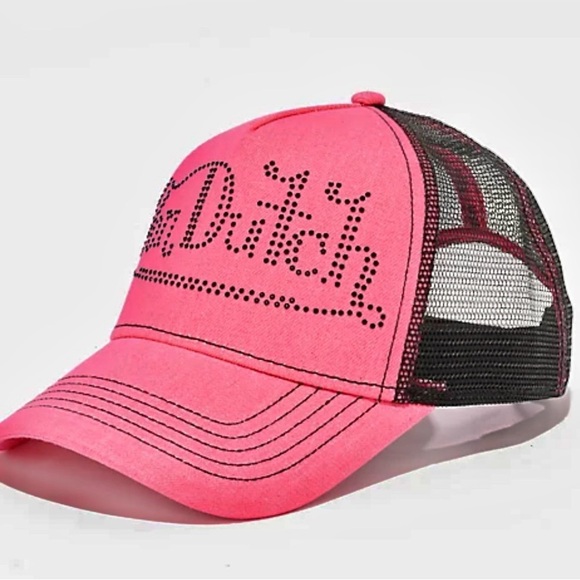 NWT Von Dutch Pink and Black Rhinestone Adjustable Hat Women One Size 415 Black & Pink Studded Trucker Hat | Von Dutch main image 3